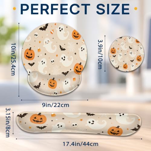 3 Piece Wrist Rest Mouse Pad Set with Keyboard Support Halloween Ghost