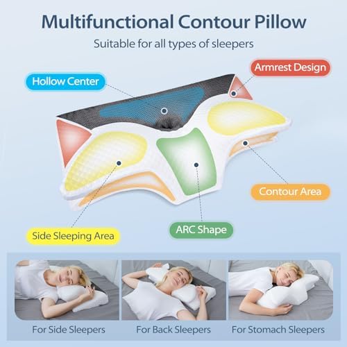 HOMCA Cervical Pillow, Ergonomic Memory Foam Neck Pillow for Pain Relief
