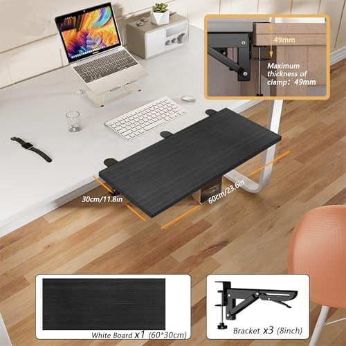 Desk Extender 24‘’ x 12 Inch Foldable Table Extension Folding Wall Table Keyboard Extender for Desk Clamp-on Shelf for Dorm Bunk, Office, Kitchen Bar, RV Countertop, Laundry Room (Black)