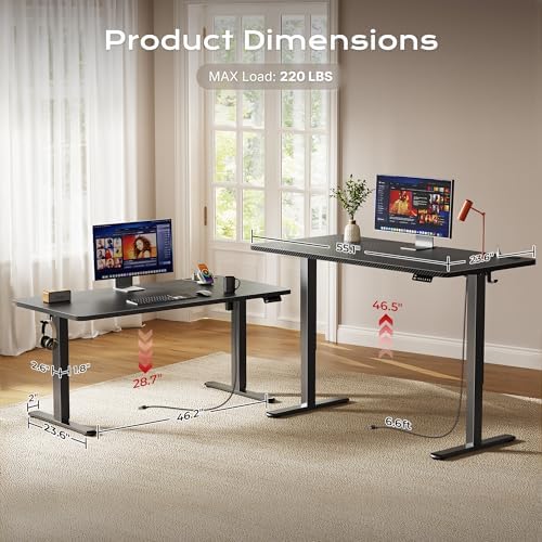 Huuger 55 X 24 Inch Electric Standing Desk with Power Outlets and USB-C Port, Height Adjustable Desk, Sit Stand Desk for Home Office, Computer & Gaming Desk, Stable Steel Frame, Carbon Black