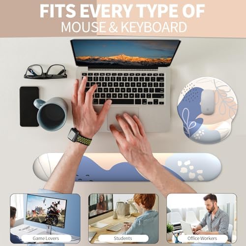 eulps Mouse Pad Wrist Support, Ergonomic Memory Foam Keyboard Wrist Pad & Gel Wrist Rest Set for Computer Keyboard for Easy Typing & Pain Relief for Office & Home (Leafy Lushness Set)