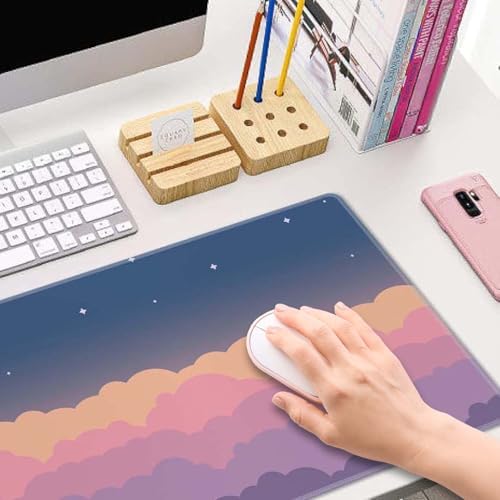 Gaming Mouse Pad Large,Cute Clouds Purple Mouse Pad Gaming Mouse Mat Desk Pad,31.5 x 11.8 Desk Mat Mouse Pads for Desk,Extended Keyboard Mousepad with Non-Slip Base and Stitched Edge