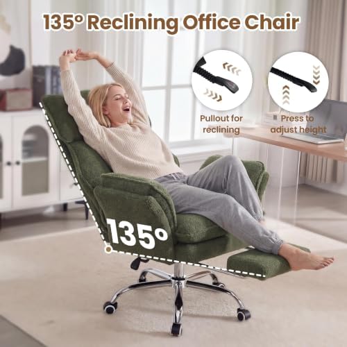 Big and Tall Office Chair with Flip Arms and Footrest, Teddy Criss Cross Legged Home Office Desk Chair with Pet Seat, Comfy Reclining Computer Gaming Chair, Green