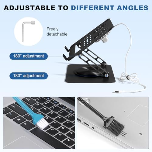 Laptop Cooling Stand with 2 Detachable Fans, 360° Rotating Adjustable Laptop Stand, Carbon Steel Ergonomic Laptop Riser, Anti-Slip Base for 10-17.3" Notebook MacBook, Office Home Gaming
