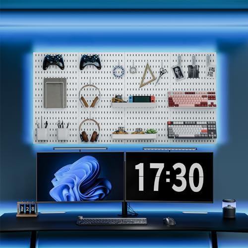 MULSAME Pegboard Combination Kit, Wall Mounted Storage Set with 4 Pegboards & 14 Accessories Hanging, White Peg Boards Organizer for Walls Display, Crafts Organization, Kitchen Organizer, 22" x 22"