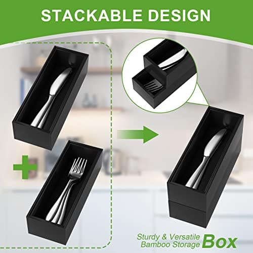 Lixple Bamboo Kitchen Drawer Organizer, 2 Pack, 9" x 3" x 2", Black