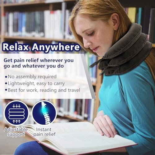 Cervical Neck Traction Device for Instant Neck Pain Relief - Inflatable & Adjustable Neck Stretcher Neck Support Brace, Neck Traction Pillow for Home Use Neck Decompression (Classic Gray)