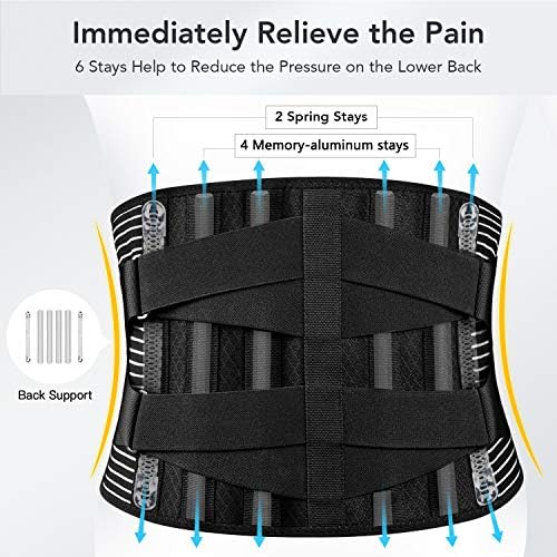 FREETOO Back Braces for Lower Back Pain Relief with 6 Stays, Breathable Back Support Belt for Men/Women for work, Anti-skid lumbar support belt with 16-hole Mesh for sciatica(Waist Size:45.3''-55'')