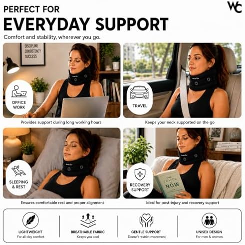 Wonder Care Neck Brace for Sleeping Cervical Collar Adjustable Neck Support Brace Relief Cervical Spine Pressure Ideal for Travel, Office Workers & Neck Injury Recovery, Small