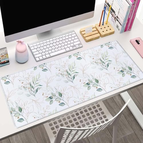 Eucalyptus Leaves Desk Pad Mouse Pad,Large Gaming Mouse Mat with Stitched Edges,Non-Slip Waterproof Rubber Base Mous Mat for Office Computer Keyboard Laptop Home(31.5X11.8 in)