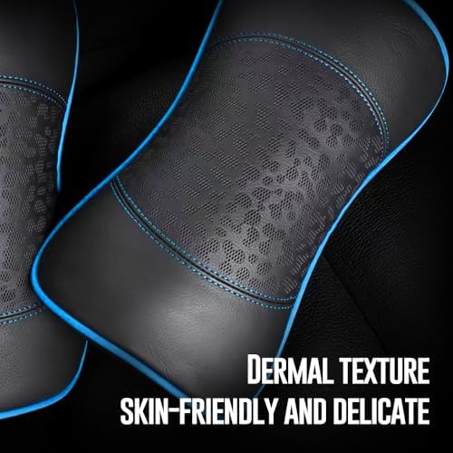HAOTULE Car Leather Neck Pillows, Neck Rest Cushions,100% Memory Foam Cervical Support, Comfortable Travel car Seats and Home Office Soft Pillows, Blue a Set (2 pcs