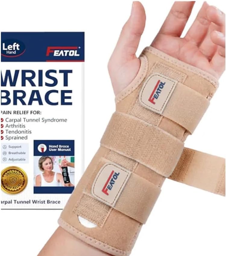 FEATOL Carpal Tunnel Wrist Brace 2 Pack, Splint Night Support Women Men
