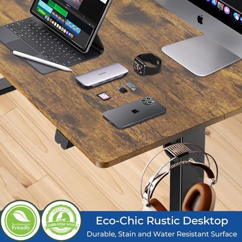 Our Modern Space Height Adjustable 55" Electric Standing Desk - Upgraded Ultra Durable Home Office Large Rectangular Computer or Laptop Sit Stand Workstation - 55 x 24 Inch (Rustic Brown, 55 Inches)
