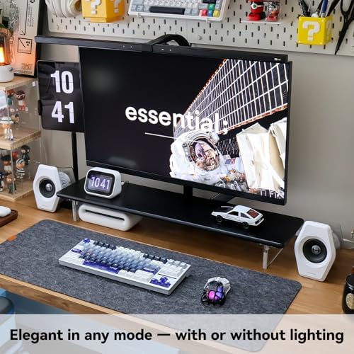 Bamboo Monitor Stand, Desk Shelf with Acrylic Legs and RGB Lights