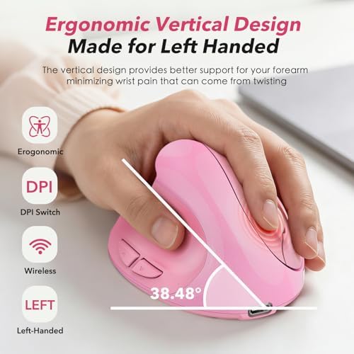 Left‑Hand Ergonomic Vertical Wireless Mouse Type‑C Rechargeable 6‑Btn Mice