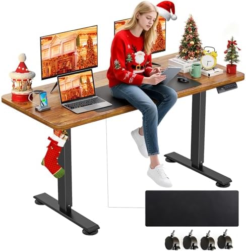 farexon 55x24 Inch Electric Standing Desk with Mouse Pad, Brown