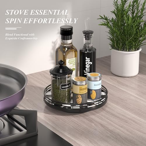 AMH 9-Inch Black and White Checkerboard Lazy Susan with Oak Base