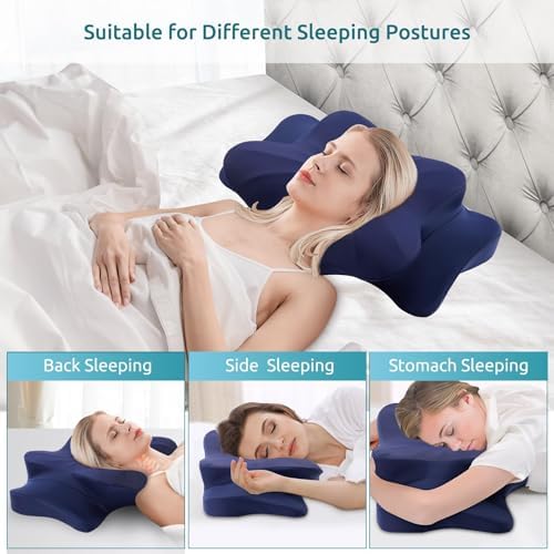 DONAMA Cervical Pillow for Neck and Shoulder Pain Relief, Cooling Contour Memory Foam Pillow, Dual-Height Ergonomic Neck Support Pillow for Side/Back/Stomach Sleepers with Removable Pillowcase
