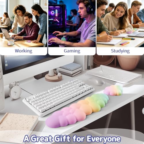 Sushret Cloud Wrist Rest Keyboard,Cloud Keyboard Wrist Pad,Rainbow Gradient