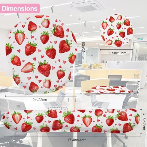 Cute Strawberry Heart Keyboard Wrist Rest Pad Mouse Pad Set,Ergonomic Mousepad Wrist Support Memory Foam Desk Pad for Gaming Office,Non-Slip Rubber Base Easy Typing for Home Office Computers