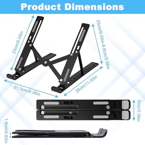 Laptop Stand for Desk, Adjustable 10-Angle Foldable Laptop Riser, Portable Black Plastic Tablet Holder, Ventilated Notebook Stand Compatible with All Laptops up to 17 Inch