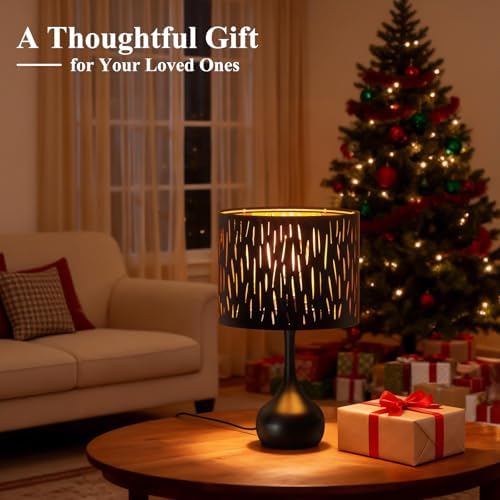 ONEWISH Touch Bedside Lamp for Bedroom, 3-Way Dimmable Table Lamps for Nightstand, Black Cutout Shade with Gold Lining Desk Lamp for Living Room, End Tables, LED Bulb Included