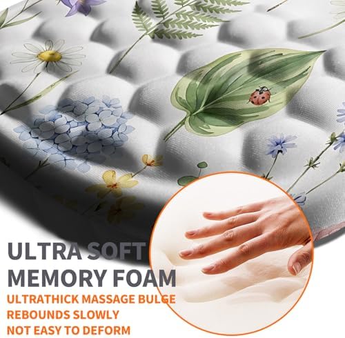 Ergonomic Joint Wrist Support Mouse Pad with Memory Foam Cushion Massage Bump, Carpal Tunnel Pain Relief Mousepad Slope Design for Wrist Rest, 11.8x7.9 in, Bee Butterfly Flower