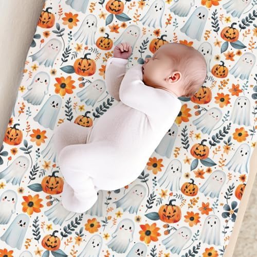 Halloween Pumpkin Flowers Floral Pattern Baby Changing Pad Cover, Unisex Fall Winter Holiday Nursery Diaper Changing Table Pad Mat Sheet for Boys Girls-16x32