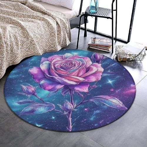 Large Round Area Rug Home Decor Modern Bathroom Rug Kitchen Office Circle Rug for Living Room Sofa Circle Cute Mat Space Galaxy Flower Glitter Rose Art, 24inch