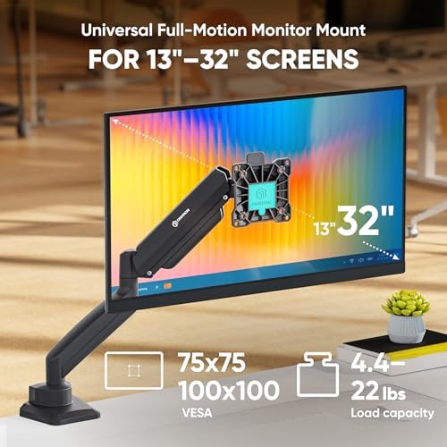 ONKRON Monitor Arm Desk Mount 13-32 Inch, 22 lbs, max VESA 100x100, Black