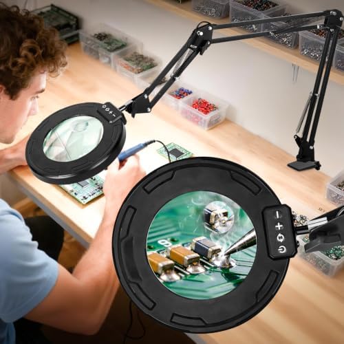 HITTI 30X & 12X Ultra Long Magnifying Glass with Light and Clamp