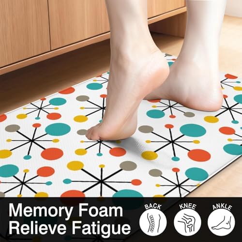 Mid Century Atomic Anti Fatigue Kitchen Mats, 17.3"x47"+17.3"x29"