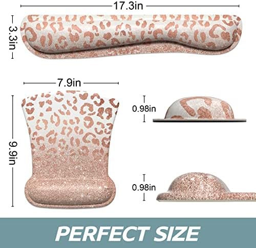 ITNRSIIET Mouse Pad Wrist Support Keyboard Wrist Rest Pad Ergonomic Mousepad Non-Slip Memory Foam Keyboard Pad Easy Typing Pain Relief Perfect for PC Laptop Gaming Office, Rose Gold Leopard Print