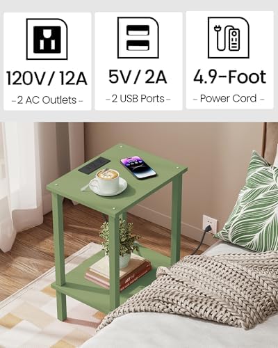 TUTOTAK End Table with Charging Station, Side Table, Nightstand