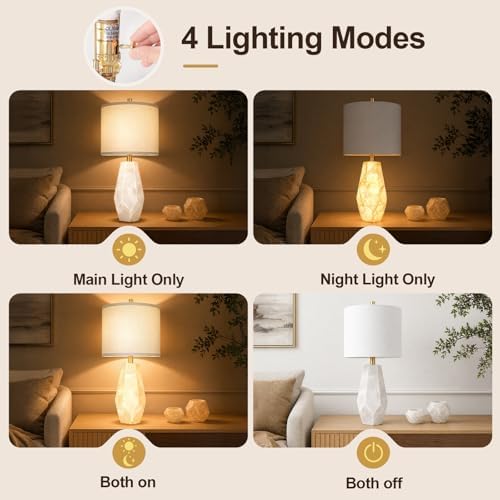 Scenekoy 23" Alabaster Living Room Table Lamp Set of 2 with Night Light