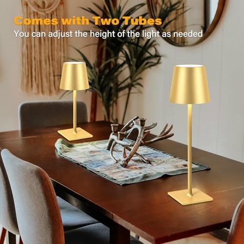 CHLORANTHUS 2 Pack Cordless Table Lamps, 3 Colors Stepless Dimming, 5000mAh Rechargeable Battery LED Desk Lamp for Bedroom/Couple Dinner/Desk/Cafe/Dining Room/Terrace