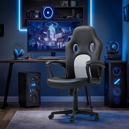 Office Gaming Chair Leather Computer Chairs High Back Ergonomic Adjustable Racing Game Desk Chair Executive Conference Chair (White)