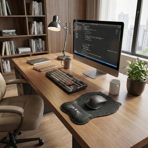 Gel Mouse Pad with Wrist Rest for Mouse Ergonomic Cat Mouse Wrist Rest Non-Slip Silicone Cute Mousepad with Wrist Support for Computer Desk Gaming Laptop Home Office Desk Accessories Black Leopard