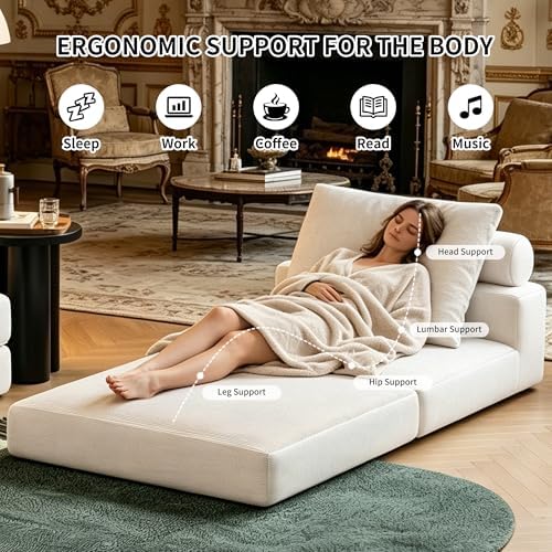 Folding Sofa Bed, Convertible Sleeper Chair with Memory Foam,Pillow and Back Support, Folding Floor Sofa for Living Room, Guest Room or Home Office