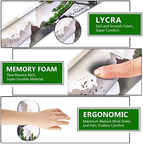 AIMSA Keyboard Wrist Rest Support + Mouse Pad + Mouse Wrist Rest + Coaster, Ergonomic Memory Foam Anti-Slip Rubber Base 4 PCS Set Easy Typing Pain Relief, Pine Tree Mountains