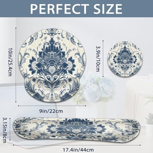 Keyboard Wrist Rest Pad Ergonomic Mouse Pad Set,Vintage Floral Paisley 3 in 1 Memory Foam Mouse Pad with Non Slip Base for Office and Home