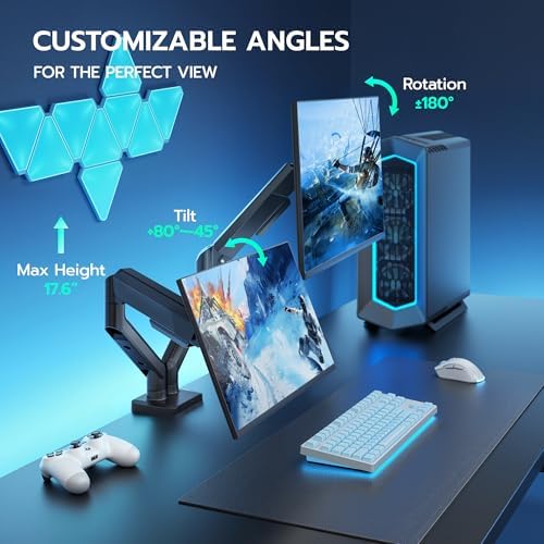 ARES WING Dual Monitor Mount for 17-35 inch Monitors, Black