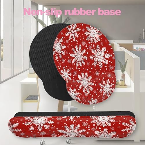 Christmas Snowflakes Keyboard Wrist Rest Pad and Mouse Pad Wrist Support Set,3-in-1 Ergonomic Mouse Pad with Non-Slip Rubber Base for Home Office Game Computers Desk,