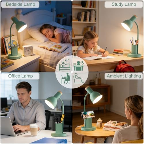 WLHONG LED Desk Lamp, Table Lamps with Pen Holder, Eye-Caring Reading Light