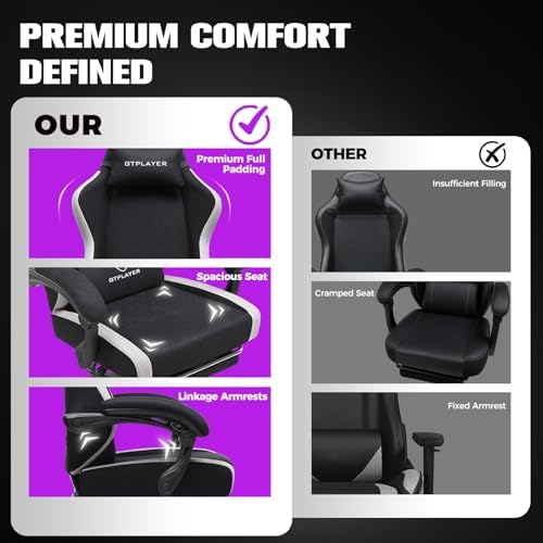 GTPLAYER Gaming Chair, Ergonomic Computer Chair with Footrest and Lumbar Support, High Back Recliner Chair 350lbs, Height Adjustable for Home Office, Black