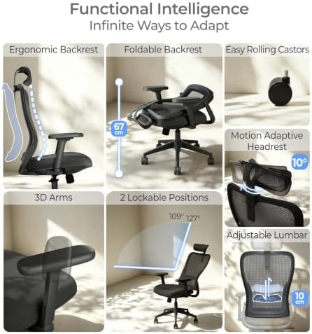 Tervo Model Y - Folding Ergonomic Office Chair - 3D Adjustable Arms