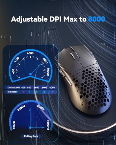 Redragon M725 Honeycomb Shell Gaming Mouse Wireless, Ultra Lightweight 49g, 8000 DPI Tri-Mode BT5.1/2.4GHz/Type-C Wired Gamer Mouse with 2 Side Buttons, Macro Programmable for PC/Mac/Laptop, Black