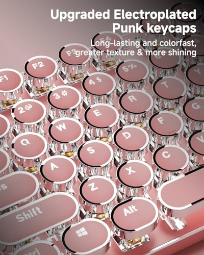 Wireless Typewriter Style Mechanical Keyboard with White Backlit, Pink