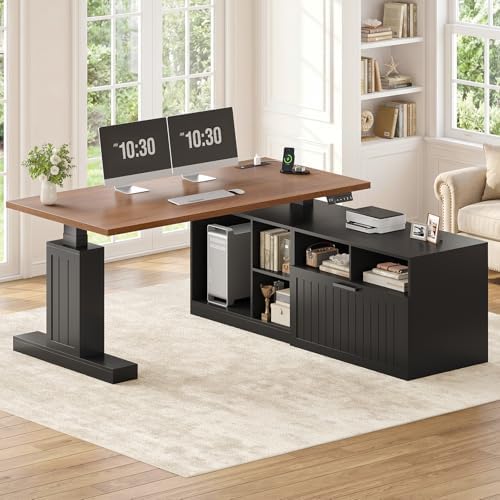 UPOSOJA 55" Farmhouse L Shaped Standing Desk with Modular Filing Cabinet
