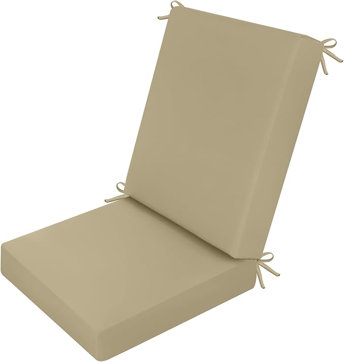 idee-home Outdoor Dining Chair Cushion, Patio Seat Cushion High Back Waterproof Seat Pads with Removable Cover, Indoor Chair Pads Deep, Antique Beige
